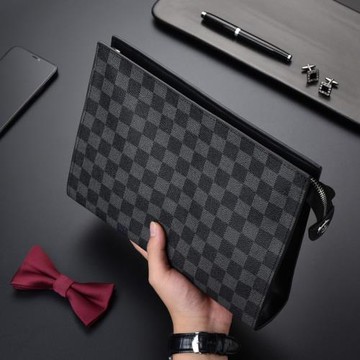 輕奢品牌2025款男士手包大容量信封商務手拿包格子休閑青年手抓包