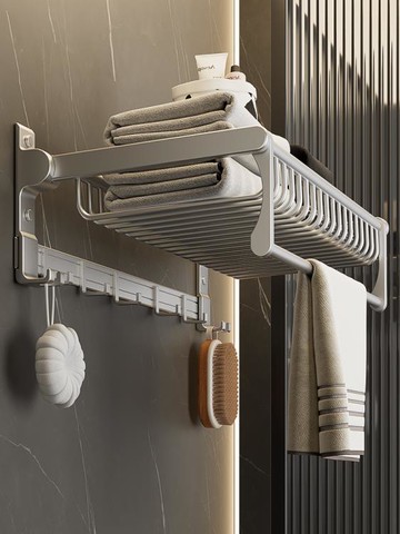 毛巾架免打孔衛生間浴巾架壁掛浴室置物架放衣服掛架太空鋁收納架【顯示特賣】