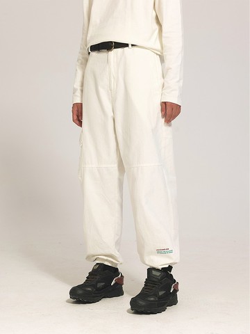 UNVESNO阿爾卑斯 可調節白色工裝縮腳褲設計感國潮休閒褲 TR-3164