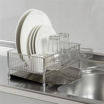 SUS304瀝水架基本料理用具 不銹鋼 小5件套 豎放型納米壓紋接水盤