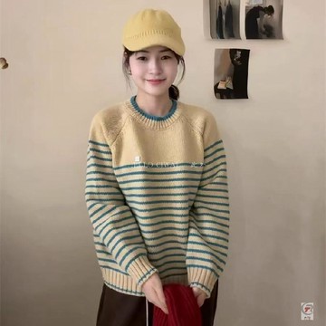 🔥店長新選🔥秋冬撞色條紋套頭毛衣女款2024新款冬季高級感超好看針織衫上衣女 毛衣