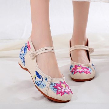 夏季新款玉芙蓉布鞋老北京高幫民族風繡花鞋廣場舞鞋媽媽鞋女