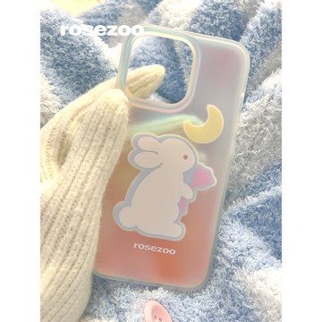 玫瑰動物園ins漸變鐳射可愛兔子兔年iphone14proMax蘋果15promax/16promax全包imd蘋果17promax手機殼