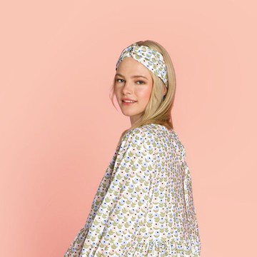 純棉髮帶 (花意粉藍mini)