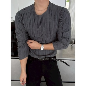 VOYEZ｜🇰🇷顯壯立體壓紋長袖上衣｜柔彈貼身・韓系極簡質感