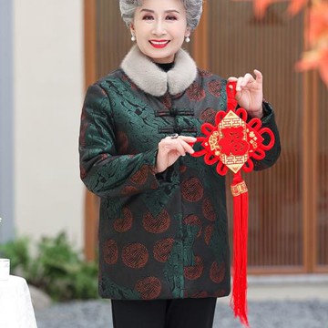 奶奶冬裝麂皮絨水貂絨外套老年人女中長款皮毛一體棉襖老太太加厚