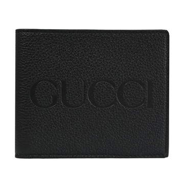 GUCCI 658668 經典LOGO質感壓紋六卡對開短夾.黑