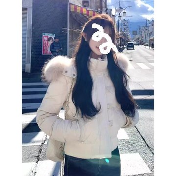 小香風羽絨服短外套女冬季2024新款法式高級感大毛領連帽修身棉襖