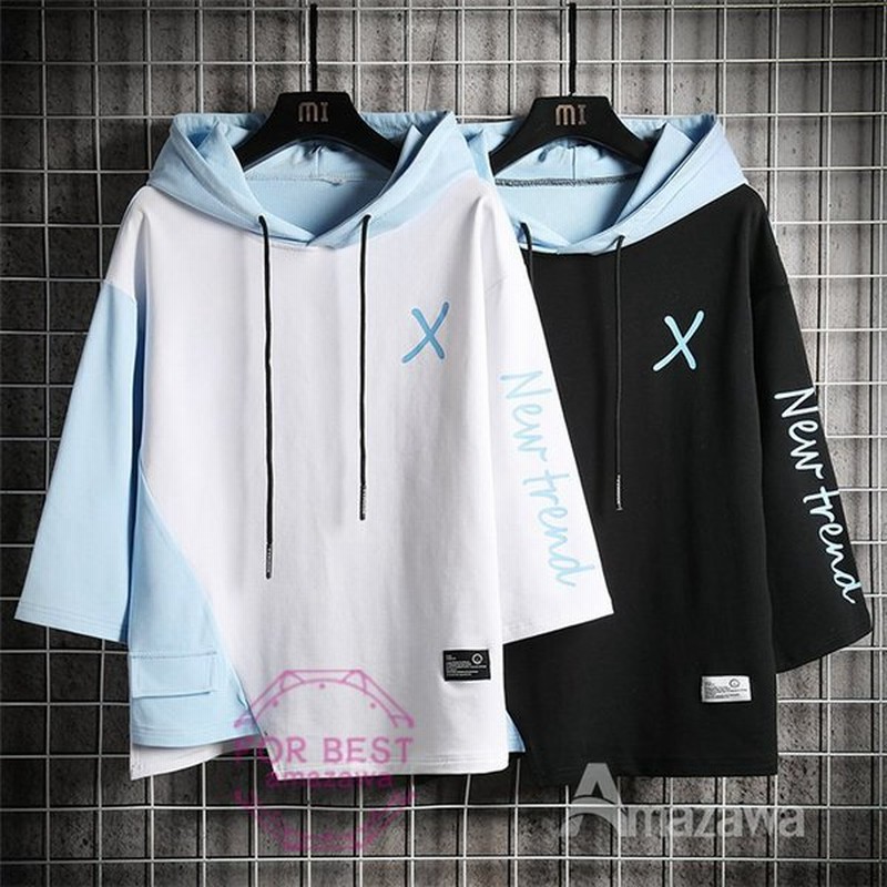 七分袖パーカー メンズ プルオーバーパーカー 半袖パーカー おしゃれ フード付き カジュアル おしゃれ 春 通販 Lineポイント最大get Lineショッピング