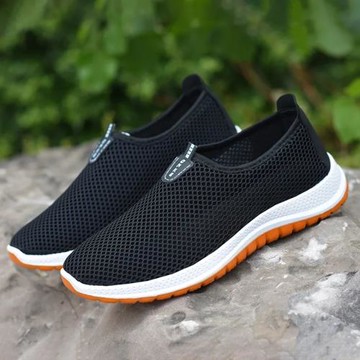 男鞋夏季透氣薄款防滑軟底一腳蹬中老年健步運動休閑鞋男款網面鞋