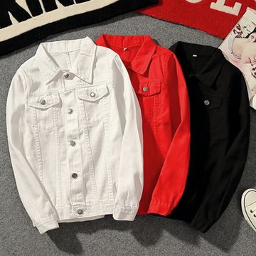 春秋季青少年純色牛仔外套男裝韓版修身休閑夾克男士白色牛仔上衣