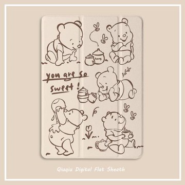 卡通線條小熊2021新款pro11保護套帶筆槽平板10.2/10.5寸氣囊殼18/19ipad air4/3/2/1三折式5/6蘋果9.7迷你65