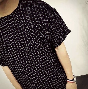 落肩  質感男  格子上衣  韓國貨