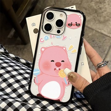 喫糖海狸露比適用蘋果iPhone17Pro 16 15 14 13 12 11 Pro Max黑邊透明亞克力防摔手機殼