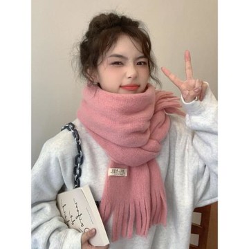 冬季加絨粉色流蘇女百搭圍巾