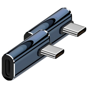 UniSync Apple專用 Type-C轉Lightning PD35W 快充傳輸轉接頭 中彎款  暗藍色  2個  25.5mm