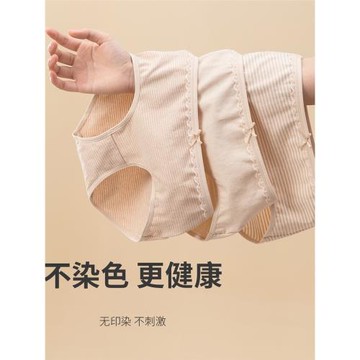 頂呱呱頂瓜瓜彩棉女士中腰內褲收腹抗菌純棉底襠條紋長絨棉短底褲