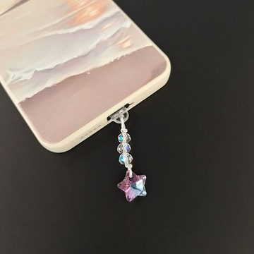 超閃水晶小星星吊墜手機充電口防塵塞少女心可愛小掛件typec蘋果