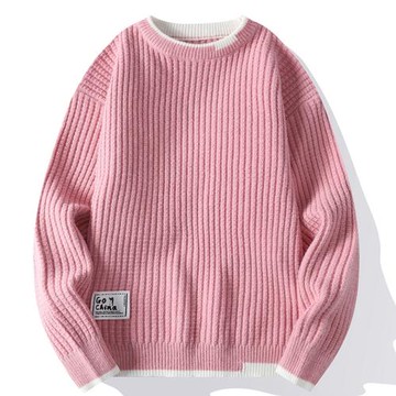 毛衣男秋冬季2025新款粉色休閑寬松保暖加厚上衣服情侶男裝打底衫