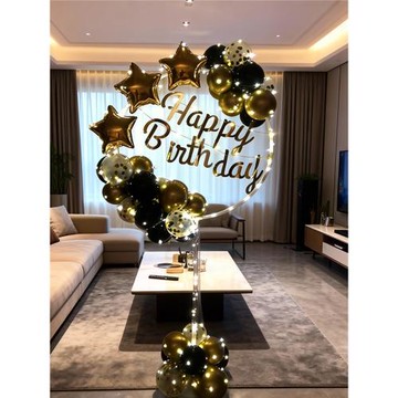 發光生日裝飾場景布置圓環支架氣球金銀黑色系汽球新創意裝扮套餐