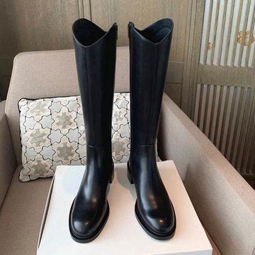 羊皮版~真皮v口西部牛仔靴粗跟騎士靴女厚底小個子長筒靴高筒長靴