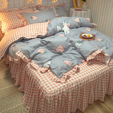 韓版床裙床單被套床上四件套夏天 冰絲少女心 公主風小清新三件套