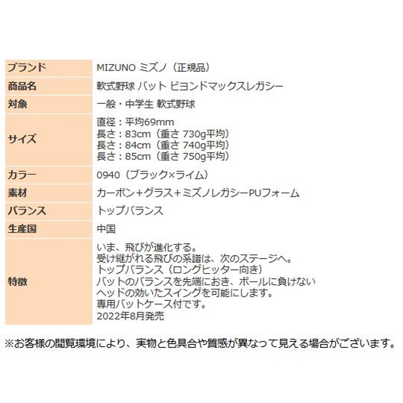 バット 野球 軟式 一般 中学生 ミズノ ビヨンドマックスレガシー トップバランス 軟式野球 1CJBR164 0940 ブラック×ライム 限定モデル  | LINEブランドカタログ