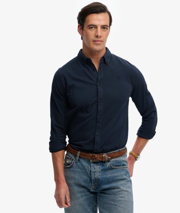 Superdry Men's Vintage Destroy Pique Long Sleeve Shirt Navy Size: S