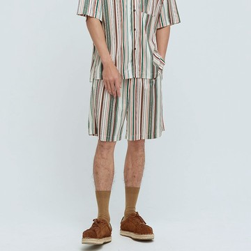 COZEE-打褶彩條五分短褲(男)-彩條印花