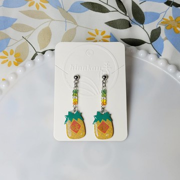 盛夏冰果室 鳳梨 串珠 手繪熱縮片 耳環