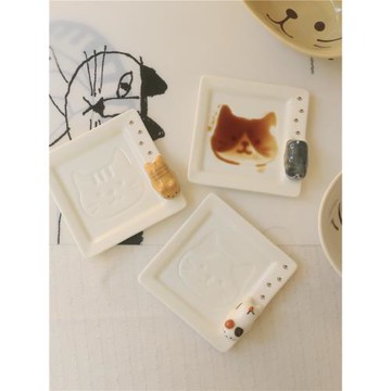 貓部雜貨日式卡通貓咪味碟手繪立體趴趴貓方形醬油碟火鍋蘸料小碟