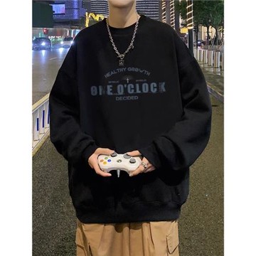 純棉美式潮牌重磅圓領秋冬長袖衛衣男女oversize大碼加絨無帽上衣