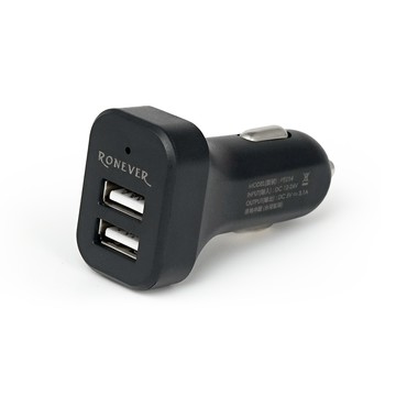 [RONEVER] 2.1A 雙孔車用充電器 PE014 黑