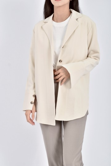 (M) net質感素面米白色外套