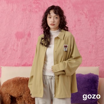 【gozo】毛毛小臉撞色壓線長袖襯衫(深藍/綠色_F) | 女裝 襯衫領 百搭