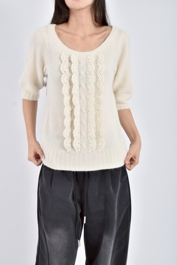 (S) ef de質感七分袖雕花白色長袖上衣