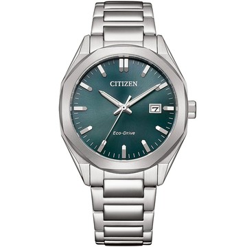 CITIZEN 星辰 限量 光動能八角形經典大三針手錶 送禮推薦-銀x綠/38mm BM7620-83X