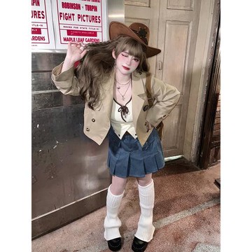 硬糖大碼原創辣妹西部風三件套新款短款薄款外套修身背心半身裙
