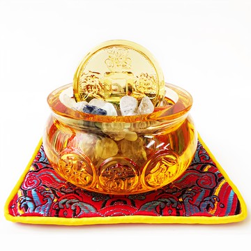 琉璃水晶聚寶盆擺件  透明黃  1組