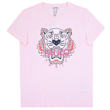 KENZO 2TS721 燙印撞色虎頭標誌棉質短T恤.淺粉