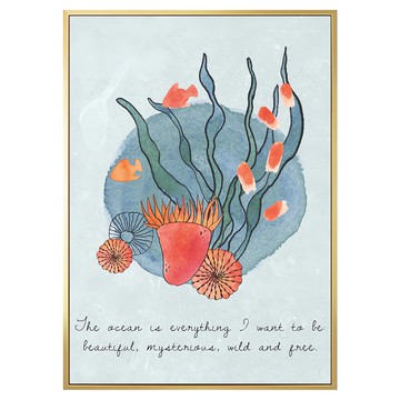 菠蘿選畫所 珊瑚與魚群掛畫 40 x 30cm 海洋風裝飾畫  金色