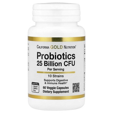 California Gold Nutrition, 含 NCFM、乳酸雙歧杆菌、植物乳杆菌和乾酪乳杆菌的益生菌，10 種菌種混合物，250 億 CFU，60 粒素食膠囊