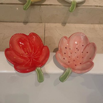 梵特茜手繪花朵陶瓷肥皂盒酒店衛生間洗手臺高檔瀝水桃花香皂托盤