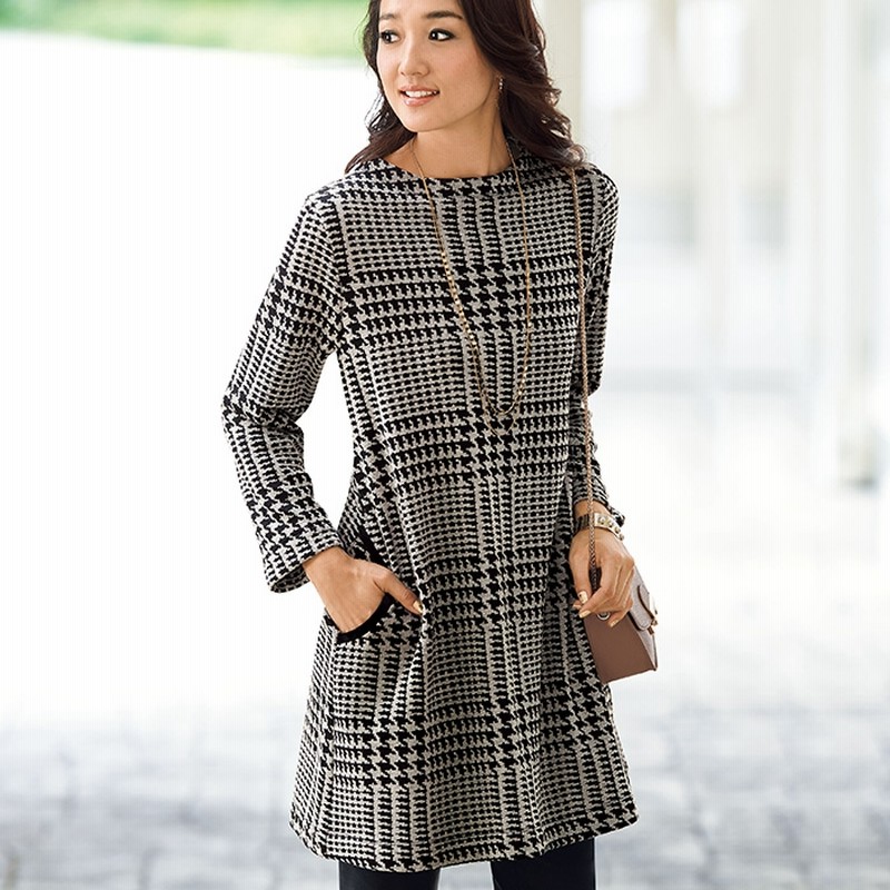 チュニック ベルーナ ふわふわ裏ファーチュニックワンピース チェック ベージュ系 L レディース 通販 Lineポイント最大2 0 Get Lineショッピング