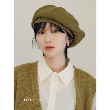 印計谷羽透氣亞麻貝雷帽女夏天輕薄透氣大頭圍顯臉小百搭文藝帽子