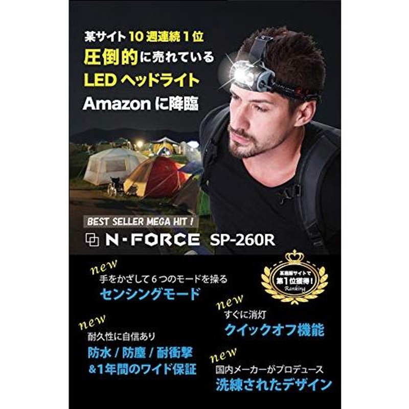 N-FORCE LED ヘッドライト 防水 防塵 耐衝撃 センシングモード