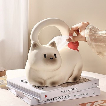 台灣出貨📦 紙巾盒客廳高檔紙抽盒陶瓷貓咪抽紙盒家用擺件創意餐巾紙盒高級感手機殼 9919
