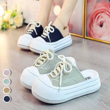 [韓國KW美鞋館]網洞厚底增高包頭懶人拖百搭防滑休閒鞋(旅遊鞋/穆勒鞋/涼拖鞋)