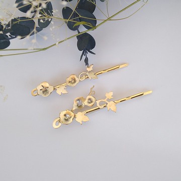 牽牛花髮夾 2 件套，黃銅製成