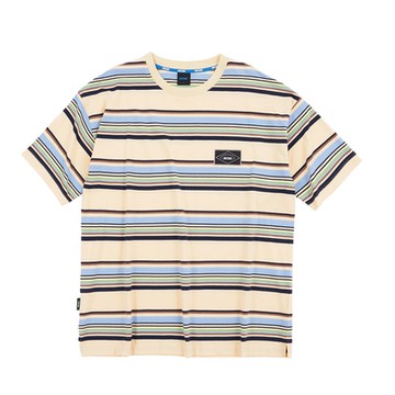 NCAA 男女 落肩條紋NCAA短T 淺卡其-7325103731